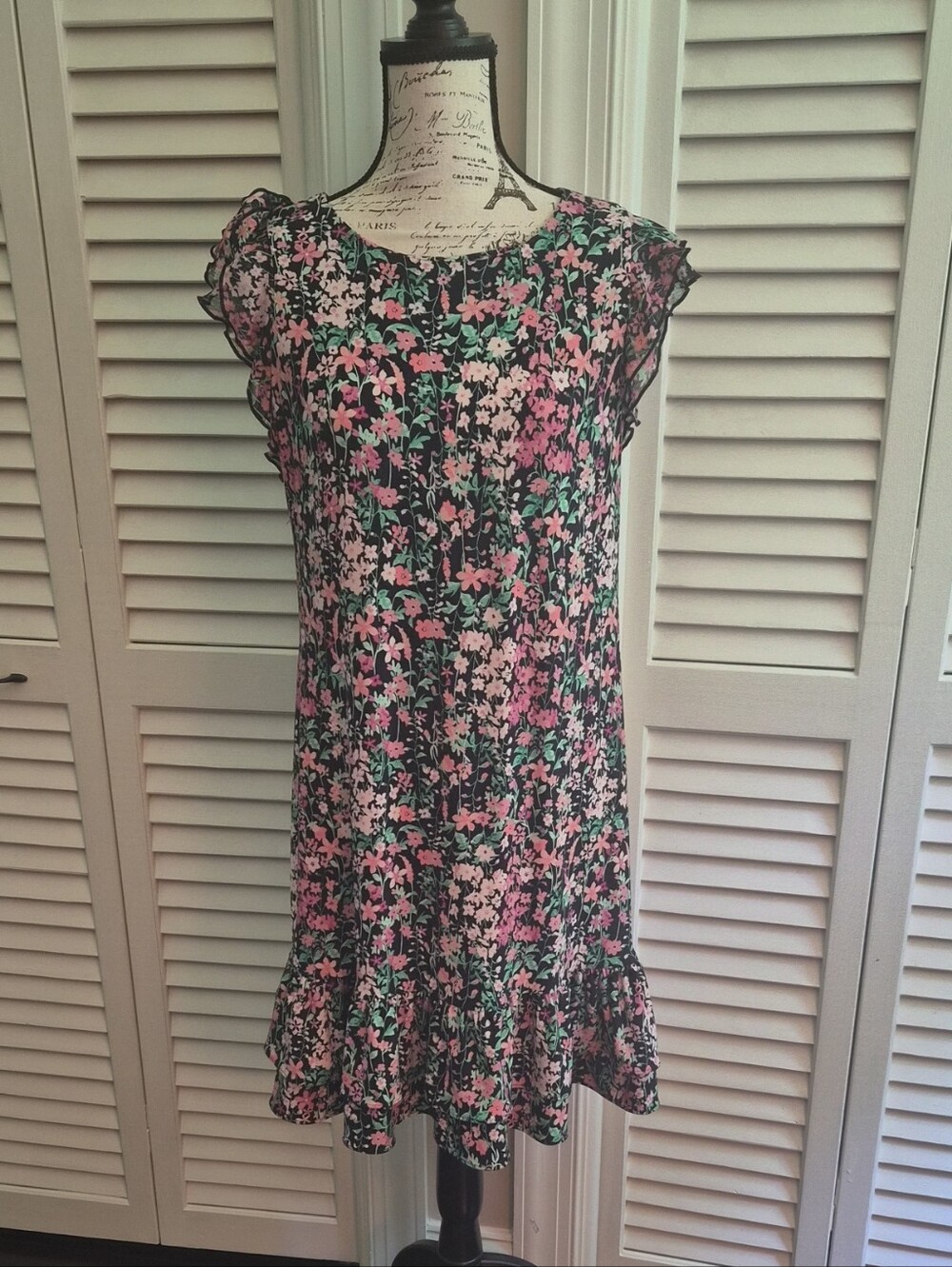 Tommy Hilfiger Black Floral Dress with Pink & Mint Accents